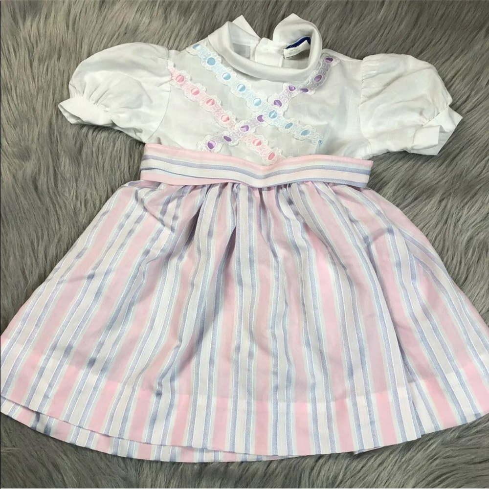 Vintage Nannette White Pink Purple Belted Dress